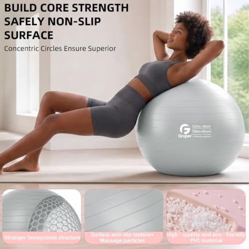 Image of Gruper Exercise Ball, Extra Thick Yoga Ball for Working Out, Yoga & Pregnancy, 4 Sizes Anti-Burst Balance Ball with Foot Pump for Pilates, Physical Therapy & Fitness