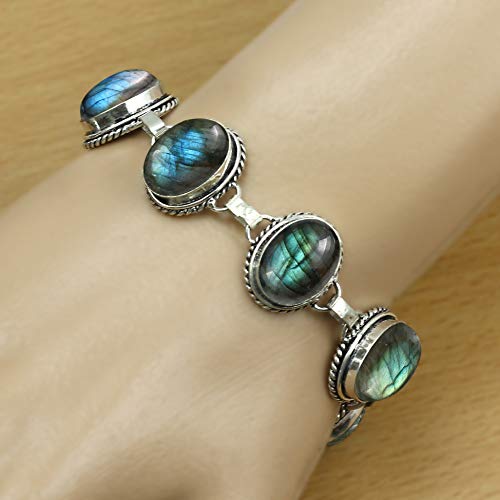 Natural Gemstones 925 Silver Plated Light Weight Trendy Statement Women's Jewelry Bracelets - Vintage Style Birthstone Oval Shape Stones Handmade Adjustable Link Bracelet - Gifts for Her4