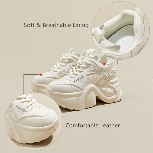 Women's Chunky Platform Walking Dad Shoes Lace Up Wedge Low Top Height Increasing Shoes Fashion Comfortable Casual Sneakers3
