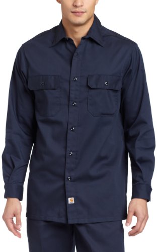 Carhartt Men's Big & Tall Twill Long Sleeve Relaxed Fit Work Shirt Button Front,Navy,XXX-Large