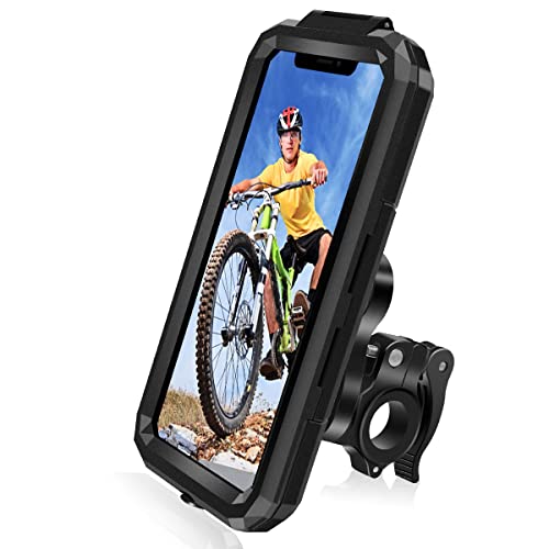 HNOOM Soporte Movil Bicicleta Impermeable 360° Rotación Soporte Móvil Moto [1S Desmontaje Rápido] Universal Soporte Movil para Moto Scooter Anti Vibración para 5,5-6,8 Pulgadas Smartphones (L, Negro)