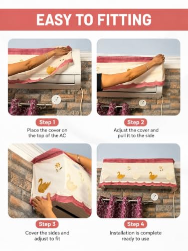 Image of Premium Cotton Net Split AC Cover for 1.5 Ton Indoor Unit | Designer Summer AC Dust Protection Cover | Stylish Protective AC Cover | 38 x 15.35 x 7.8 In | Peach Net