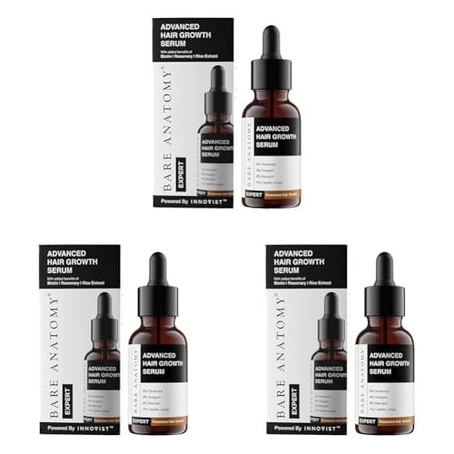 Image of Bare Anatomy Advanced Hair Growth Serum | 3% Redensyl, 4% Anagain, 3% Baicapil, 1% Capilia Longa, Rosemary, Biotin & Rice Extract | Hairfall control & Hair Density | Women & Men | (30ml-Pack of 3)