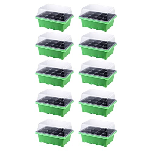 10 Pack Zimmergewächshaus Kunststoff anzuchtschalen setzling Starter tabletts mit kuppel 12 zellen für den gartenbau Bonsai Pflanze wachsen Start keimung kit (Grün)