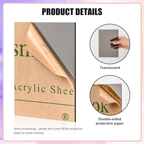 Image of Lesnlok Gray Acrylic Sheets 1 /8 inch Thick 3mm 2 Pack 8 x 10 Clear Plexiglass Sheets,for Sign,Craft,Painting,Laser Cutting,DIY Display Projects (8 inchx 10 inch, Gray, 2)