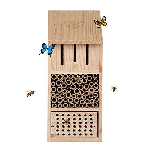 Bee House Bee Hotel Butterfly Houses Outdoor Décor Multi Quality Wooden Insect Hotels Large Size 15" H #TOP27