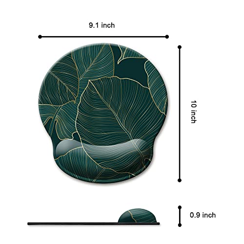 Hopony Ergonomic Mouse Pad With Wrist Support Gel Mouse Pad With Wrist Rest, Comfortable Computer Mouse Pad For Laptop, Pain Relief Mousepad With Non-Slip Rubber Base,Green Leaves #TOP4