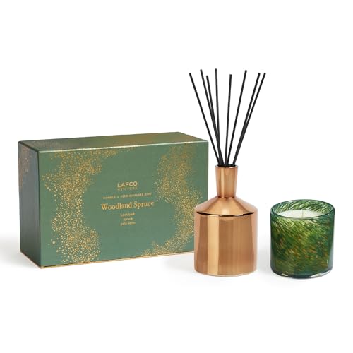 LAFCO New York Woodland Spruce Classic Candle & Diffuser Set - Reusable Glass Vessels - Made in The USA
