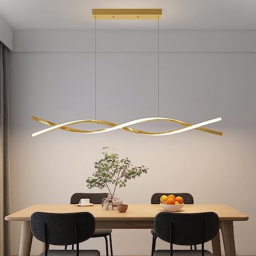 Matven Modern Ceiling Pendant Light, with Remote Control Dimmable 3 Color Mode & Brightness Ceiling Lamp, Anti-Flicker Dining Light Fixture for Kitchen, Dining Room (Gold) by Matven - Used condition - US$74.86