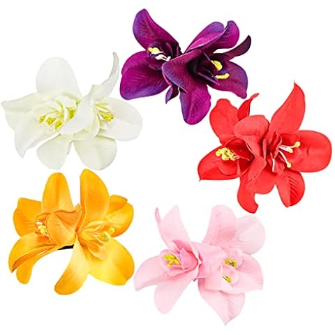 FERCAISH Bohemian Flower Hairpin, Artificial Tropical Flower Hair Clip for Seaside Holiday, Bridal Hair Accessories, 5 Colors Hawaiian Hibiscus Flower Orchid Hairpin for Women and Girls Cover