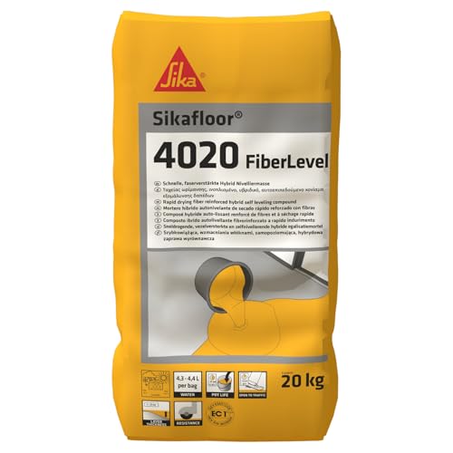 SIKA - Levelling Mortar - Sikafloor 4020 FiberLevel - Hybrid self-Levelling and Smoothing Compound - Fast Drying - Fiber Reinforced - Interior - Thickness from 3 to 20mm - Resistant - White - 20kg