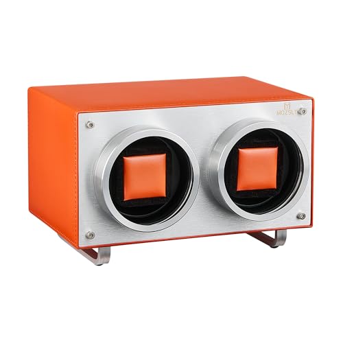Image of MOZSLY Double Watch Winder for Automatic Watches with Quiet Motor 12 Rotation Mode Setting AC Adapter or Battery Powered PU Leather