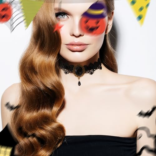 CSIYANJRY99 Gothic Choker Necklace for Women Halloween Red Crystal Vampire Choker Steampunk Lace Choker Witch Costume Accessories2