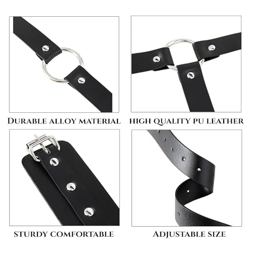 Leder Harness Damen Body mit Handschellen Punk Bondage Brust Geschirr Halsband für Frauen SM Bettfesseln Sexy Unterwäsche Dessous Handfesseln Handcuffs SexSpielzeug Bondage Set Fesselset für Frauen