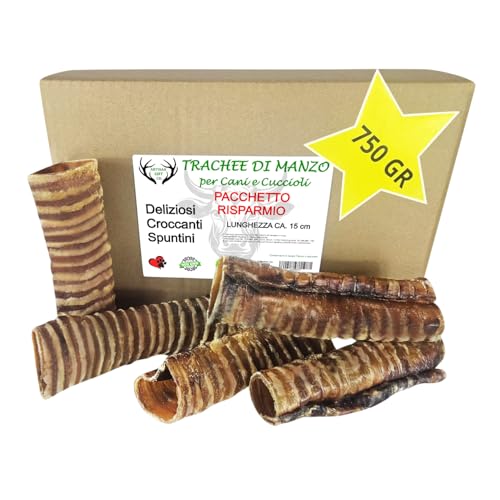 ARTISAN GIFT CO Trachea Essicata per Cani - Lunghezza circa 15 cm - (750 g, Trachee di Manzo)