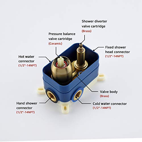 Shower System, Brushed Gold Shower Faucet Set Contain High Pressure 12 Inch Round Rain Shower Head With Handheld, Wall Mounted Golden Brush Rainfall Shower Mixer Combo Set For Bathroom #TOP3