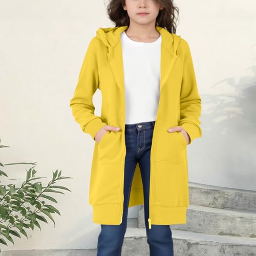 Girl's Zip Up Hoodies Oversized Casual Loose Hooded Jacket Long Sleeve Solid Child Sweatshirt Coat 5-14 Years2