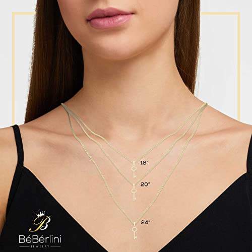 Beberlini Key Cubic Zirconia Lucky Pendant 14K Gold Filled Box Chain Necklace Set Cz Charm Lobster Clasp Fashion Jewelry Gift Women Girls Teens 1.2 Mm 20” #TOP5