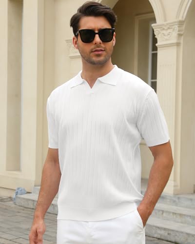 Alex Vando Mens Knit Polo Shirts Casual Short Sleeve Johnny Collar Golf Shirts2