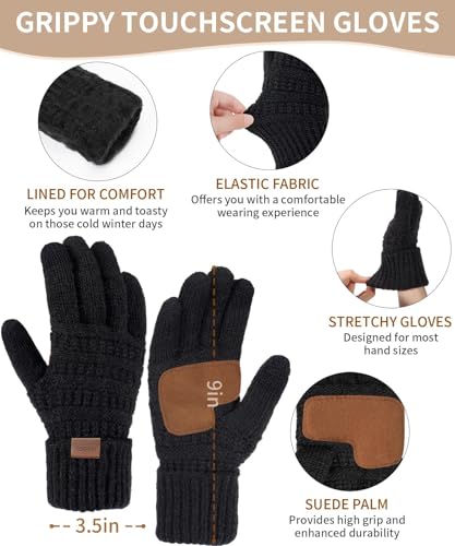 Winter Beanie Hat Scarf Gloves Set for Women, 3 PCS Warm Pom Pom Beanie Long Knit Scarf Anti-Slip Touchscreen Gloves Fleece Lined Hat Winter Gifts for Cold Weather Birthday Christmas Gifts for Adults4