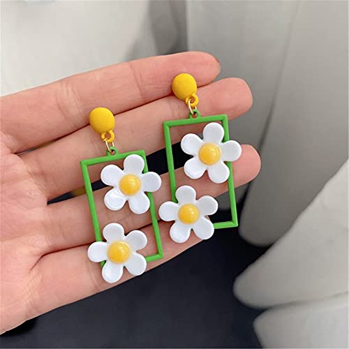 Chunyanan Elegant Charm Hollow Acrylic Square Daisy Flowers Long Geometric Floral Earrings Fashionable Retro Lovely Sweet Girl Women Jewelry Gift (White Daisy Flowers Earrings) #TOP5