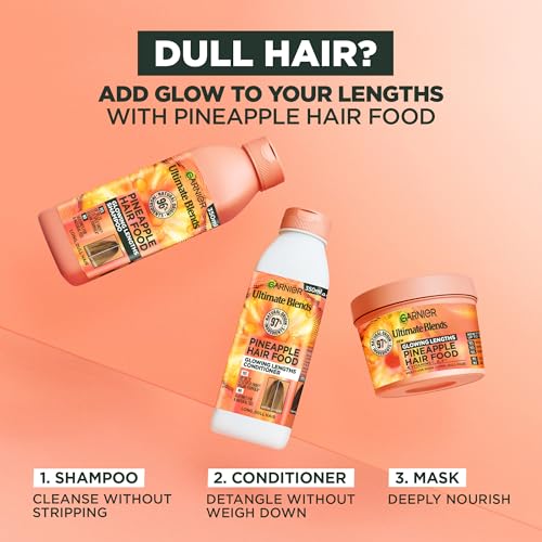 Garnier Ultimate Blends Pineapple Hair Food Multi-Use Mask, Glowing Lengths for Fine Hair, Up to 2X Less Split Ends, Boosted with Vitamins C, E, F, 400ml, No Artificial Colorants, Cruelty Free, Vegan