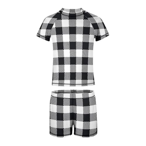 Plaid Black and WhiteChildren's Swimsuits Boys Two Piece Suit7-9Y（120cm）4
