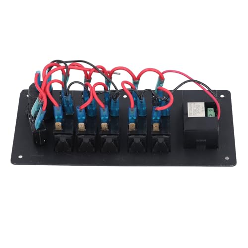 Natudeco 5 Gang Rocker Switch Box Rocker Switch Panel with Overload Protector Socket Voltmeter for Boats Cars RVs Trucks