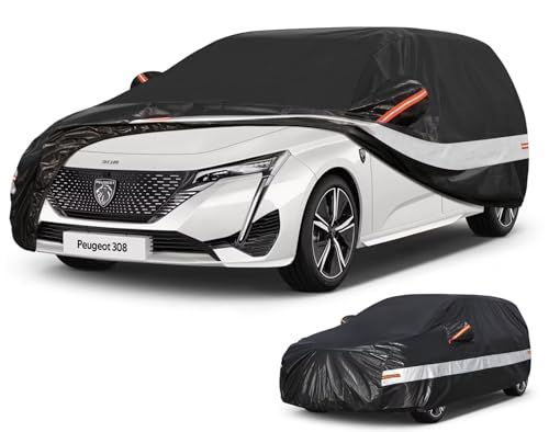 Holthly Funda Coche Exterior para Peugeot 308(2007-2025),Funda Coche 10 Capas de Protección,Cubre Coche 100% Impermeable,Antipolvo,Cortaviento,Impermeable a la Lluvia,Protección UV.