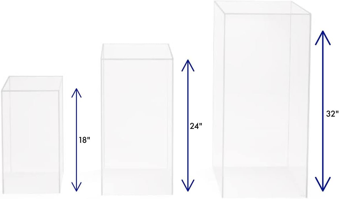 Displays2go Clear Acrylic Pedestal Stand Set of 3, Square Floor Display Stands for Art, Events & Retail, Fillable Nested Design (SMCLRPED3)