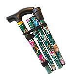 Bastón para caminar plegable de altura fácil ajustable y extensible, ligero, flexible y duradero, ayuda a caminar ayuda a la movilidad bastón plegable (flor verde)