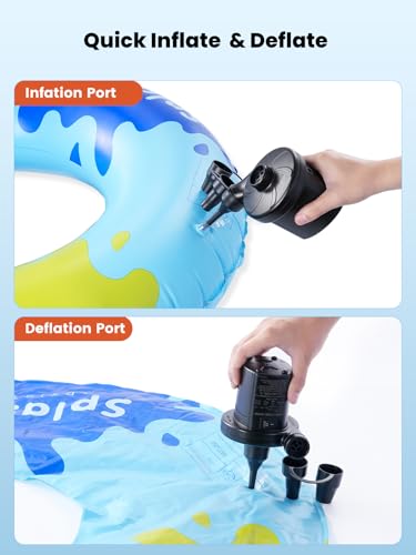 Dr.meter Air Mattress Pump, 3 Ways Powered Portable Electric Air Pump with 3-Nozzle AC 110V, DC 12V, Battery Operated Quick-Fill Inflator Deflator for Inflatable Pool Float Air Bed Boat Swimming Ring