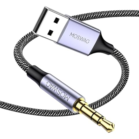 MOSWAG USB to 3.5mm TRS Audio Jack Adapter, USB Male to 3.5mm AUX Stereo Audio Cable, Nylon Braided USB to AUX Converter for PC, Laptop, Windows, Mac OSX, Headphones（Does not Support in Vehicle） Cover