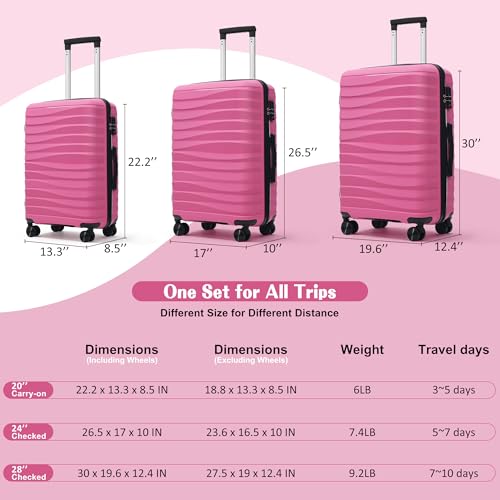 Image of Hardside Luggage Sets, Lightweight Wave Suitcase with Spinner Wheels, PP Pink