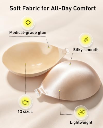 Image of Niidor Adhesive Bra Strapless Ultra Sticky Invisible Push up Silicone Bra Multiple Colors Sizes Reusable for Backless Dress