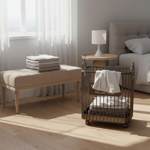 Panier à linge à roulettes pour dressing et buanderie moderne, rangement d'angle