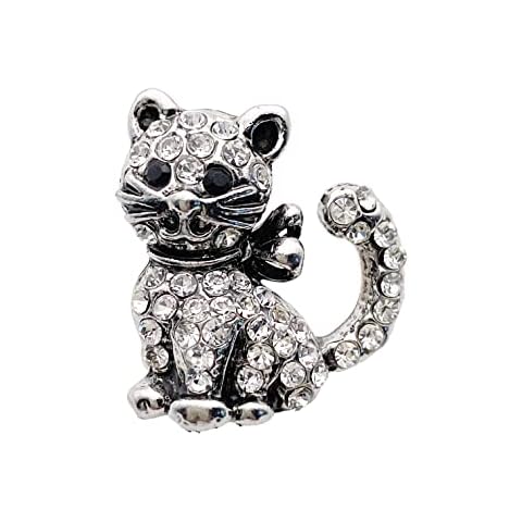 Crystal Cat Brooch with Velvet Bag Cover