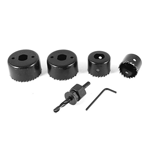 Aexit Black 6 Hole Saws & Accessories in 1 Hole Saw Mandrel L Design Hex Spanner Lock Hole Saw Sets Installation Kit