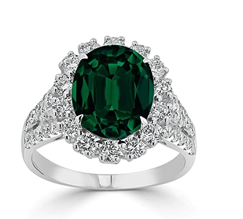 4 Carat Oval Cut Emerald And Natural Diamond Art Deco Wedding Band Rings For Women In 10KT Solid Gold Anniversary And Enagagement Prong Setting (Green Gemstone 3 ctw,Clarity I2, Color HI)