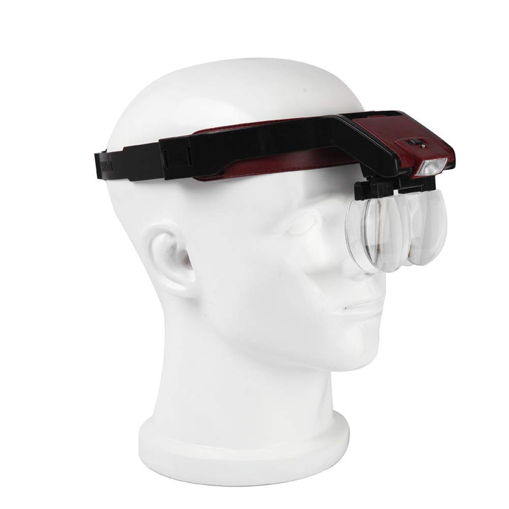 Lupa na głowę z 2 diodami LED, regulowany obwód głowy, montowane na głowie okulary powiększające do czytania bez użycia rąk, biżuteria, zegarek lupa 4 wymienne soczewki Magn