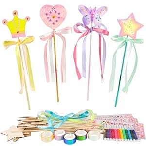 ZEFAN 14Pcs Princess Fairy Wands Kit, Wooden Craft Kits for Kids, Make Your Own Magic Wand for Kids, DIY Art and Craft Accessories for Kids Girls