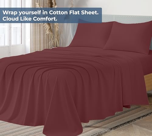 Image of Royale Linens 100% Organic Cotton Full Flat Sheet Only - Super Soft - Percale Top Sheets - Full Flat Sheet Sold Separately - Breathable, Cool & Crisp Sheets Only (81 inch x 96 inch, Red)