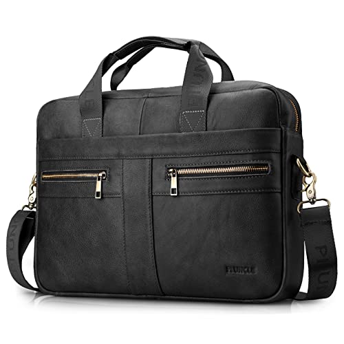 BAGZY Laptoptasche 14 Zoll Aktentasche Herren Umhängetasche Geschenk für Männer Handtasche für Männer Echtes PU Leder Herren Business Tasche Notebook Tasche Herren Bürotasche (Schwarz)