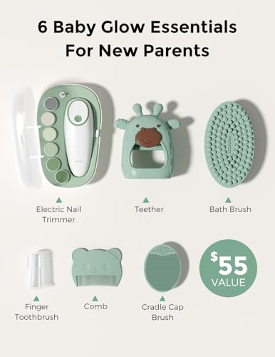 Image of Momcozy Baby Kit, Baby Shower & Registry Essential Kit for Grooming & Cleansing Care, Includes Electric Nail File, Teether, Bath Brush, Cradle Cap Brush,Comb, Finger Toothbrush,Newborn Must-Have