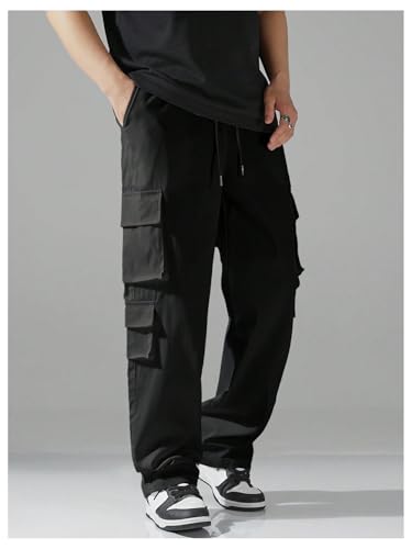 Verdusa Men's Drawstring Waist Straight Leg Cargo Pants Street Trousers4