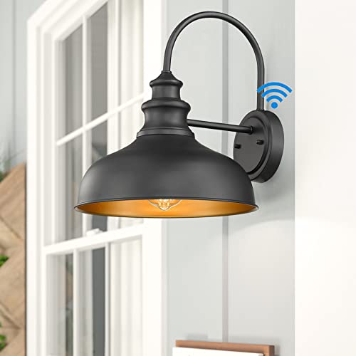 Bestshared Dusk To Dawn Wall Lights, Farmhouse Gooseneck Barn Light, Outdoor Wall Sconce, Outdoor Black Finish Lantern For Porch With Contrast Color Interior (4 Pack) #TOP3