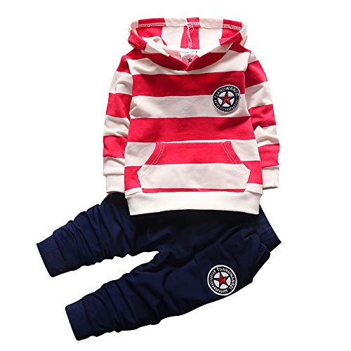 BibiCola Toddler Baby Boys Clothes Set Kids Infant Hoodies Striped Tops+Pants 2pcs Fall Cute Outfits Red, 3T BibiCola Toddler Baby Boys Clothes Set Kids Infant Hoodies Striped Tops+Pants 2pcs Fall Cute Outfits Red, 3T