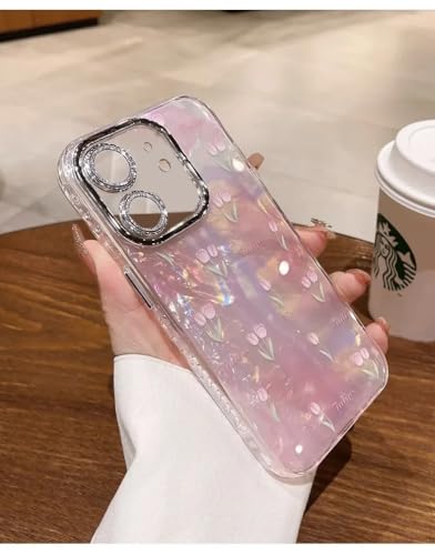 mobistyle Designed for iPhone 11 | Camera Lens Protection |Tulip Flower Pattern Print Design TPU+PC for Women Teen Girls Phone Back Cover Case (Tulip Pink)