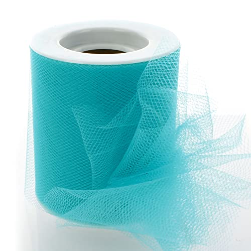 Image of 3 inch Premium Tulle Fabric Roll for Crafts, Wedding, Party Decorations, Gifts - Turquoise 25 Yard Spool