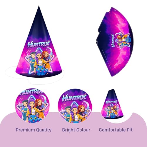 Image of Party Propz Kpop Huntrix Happy Birthday Caps Set of 10 Pc (8 Inch), Birthday Cap for Decoration,Huntrix Hat for Decor, Kpop Theme Birthday Cap, Birthday Decoration Items for Kids (Cardstock)